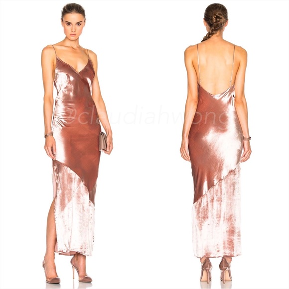 Fleur du Mal Dresses & Skirts - FLEUR DU MAL Platinum Rose Velvet Silk Slip Maxi Dress in Pink